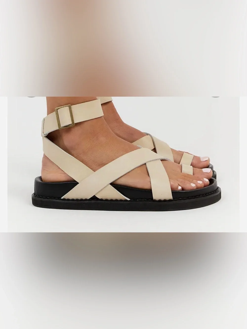 The Bali Tailor Leni Leather Gladiator Sandals Bone Black Size 37